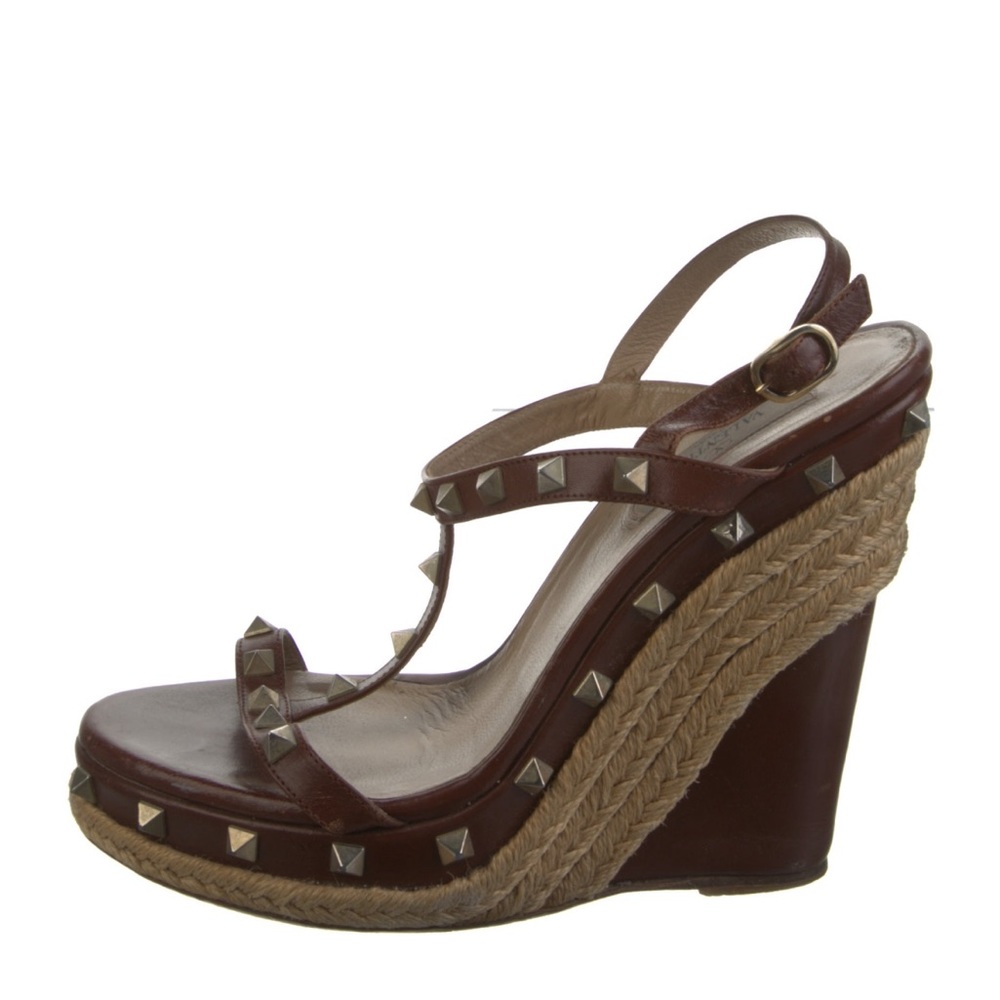 Valentino Leather T-Strap Sandals Brown Size 39.5